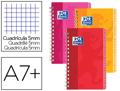 Répertoire oxford reliure intégrale couverture lavable touches plastifiées 90x140mm 100 pages 90g 5x5mm assortis