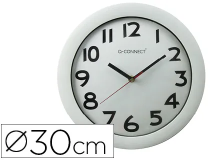 Horloge q-connect murale plastique design actuel numéros noirs fond blanc 1 pile aa non fournie diamètre 30cm blanc