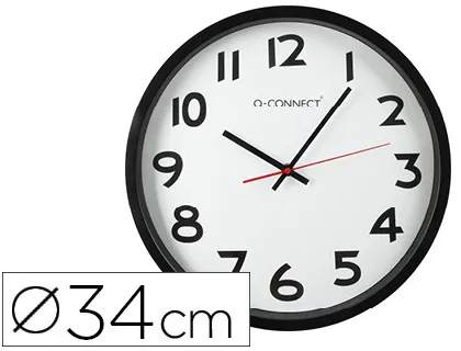 Horloge q-connect murale plastique design actuel numéros noirs fond blanc 1 pile aa non fournie diamètre 34cm noir