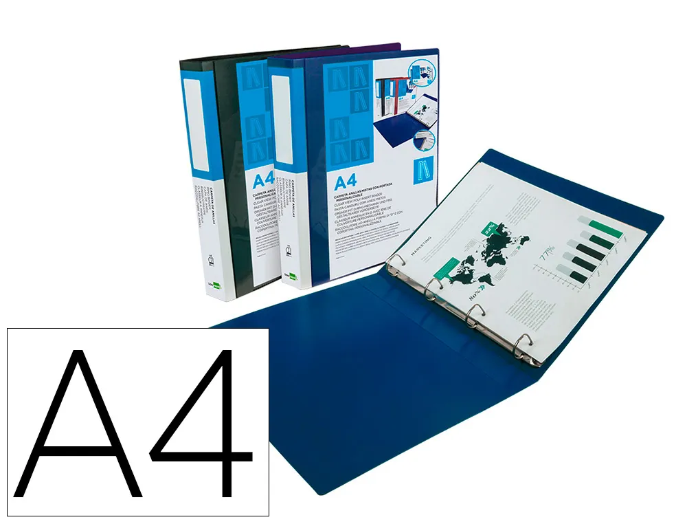 Classeur kangourou liderpapel 4 anneaux en d 25mm 283x320mm document a4 210x297mm polypropylène coloris noir