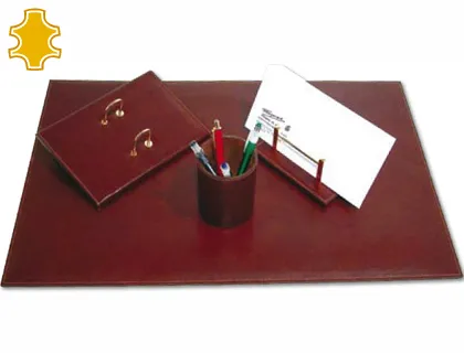 Ensemble bureau 4 pièces cuir sous-main pot crayons trieur enveloppes socle calendrier 40x60cm
