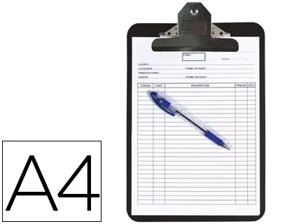 Porte-bloc q-connect polypropylène épaisseur 4mm a4 210x29 7mm pince métallique coloris noir