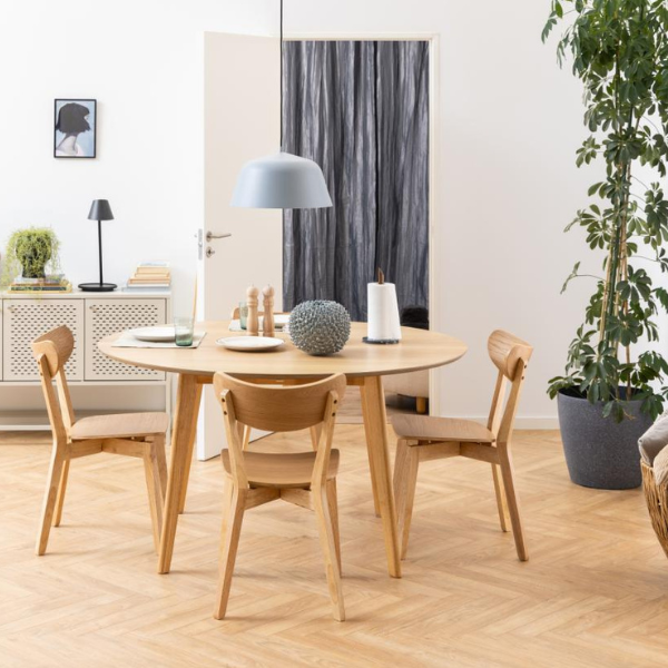 Table de salle à manger ronde Roxby - 140x140x76 cm - Placage chêne