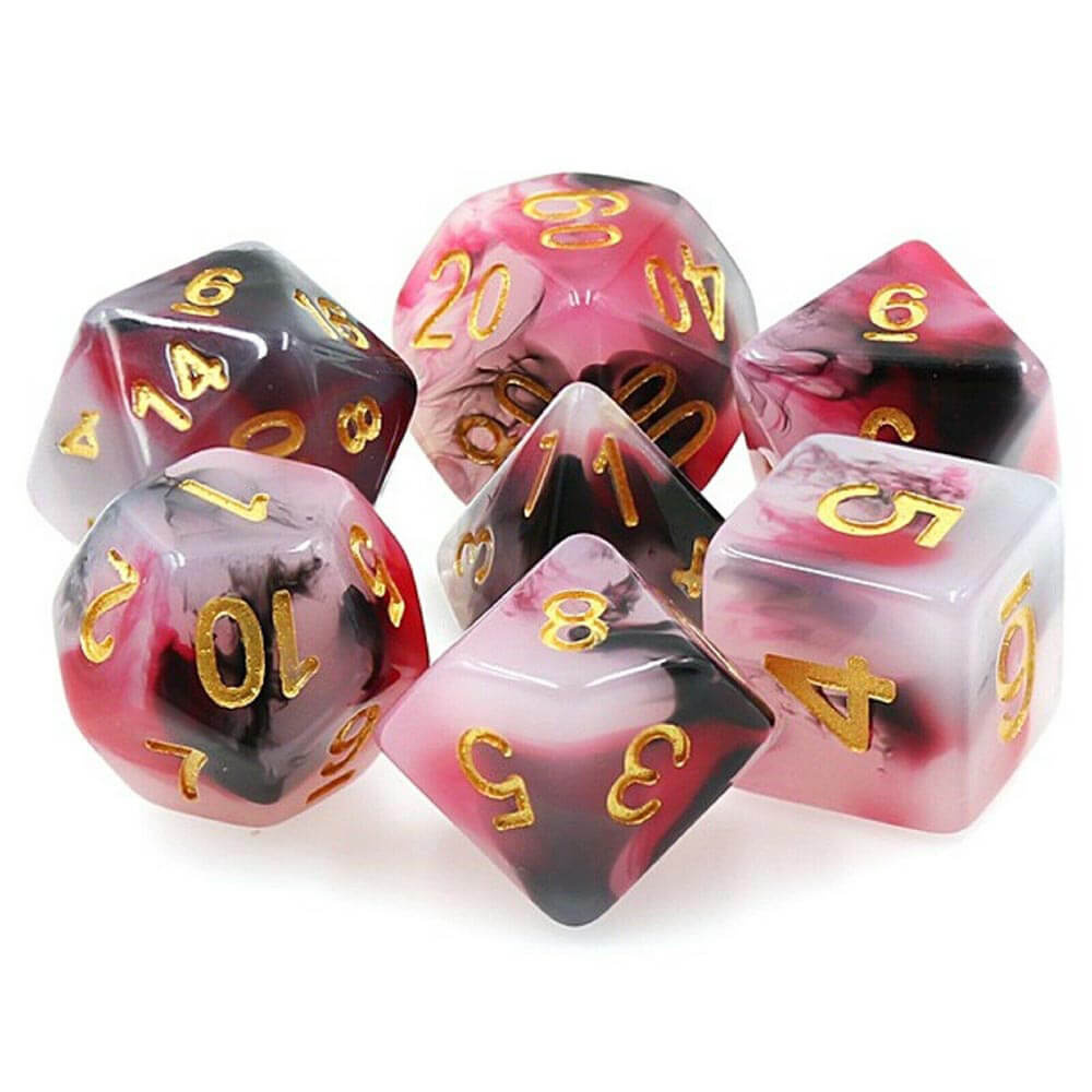TMG Dice Decay Decay Black / Red Jade Opaque (ensemble de 7)