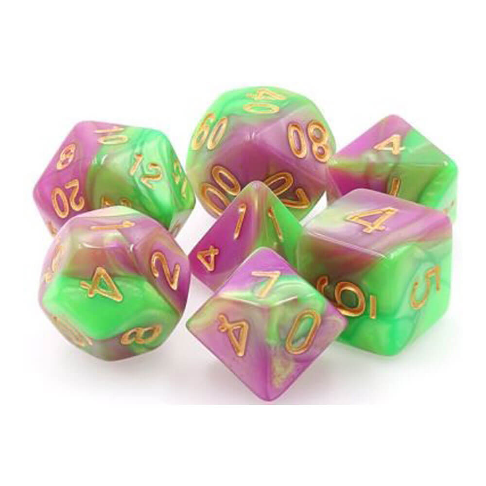 TMG DICE HARLEQUINS VOW GREEN / ROSE Fusion (ensemble de 7)