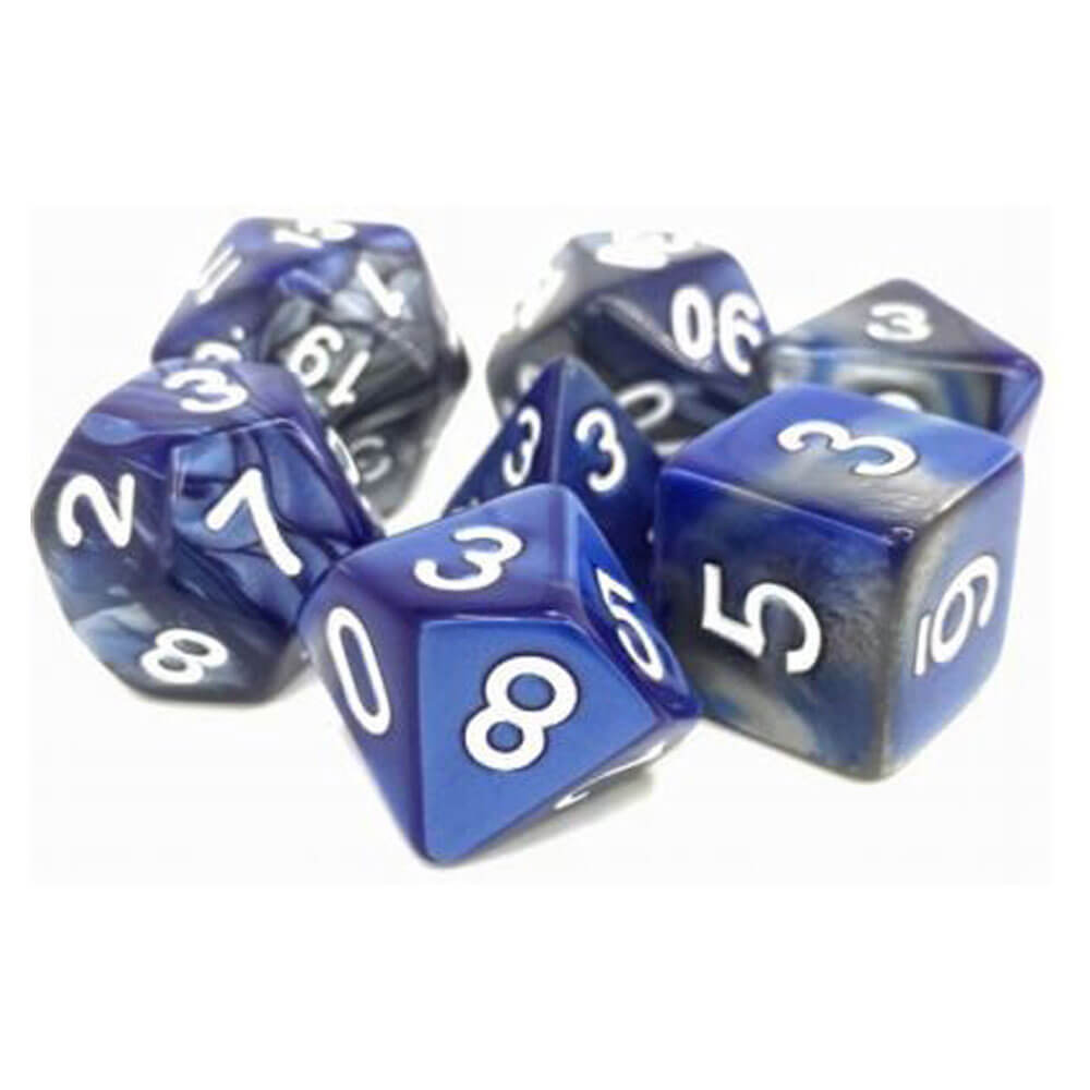 TMG Dice Blessed Steel Silver / Blue Fusion (Set of 7)