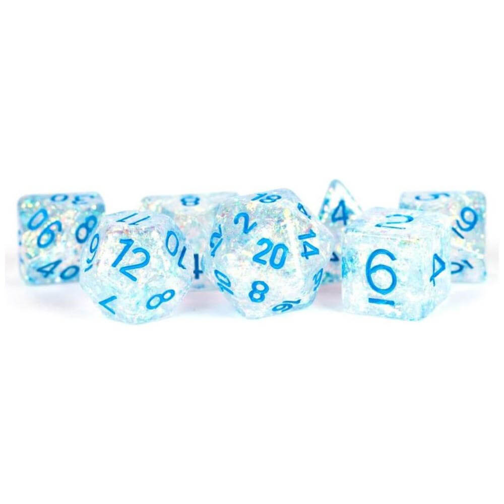 DICE DE DICES DE FLASS DE RESIN MDG 16 mm Poly W / Bleu clair N ° (Clear)