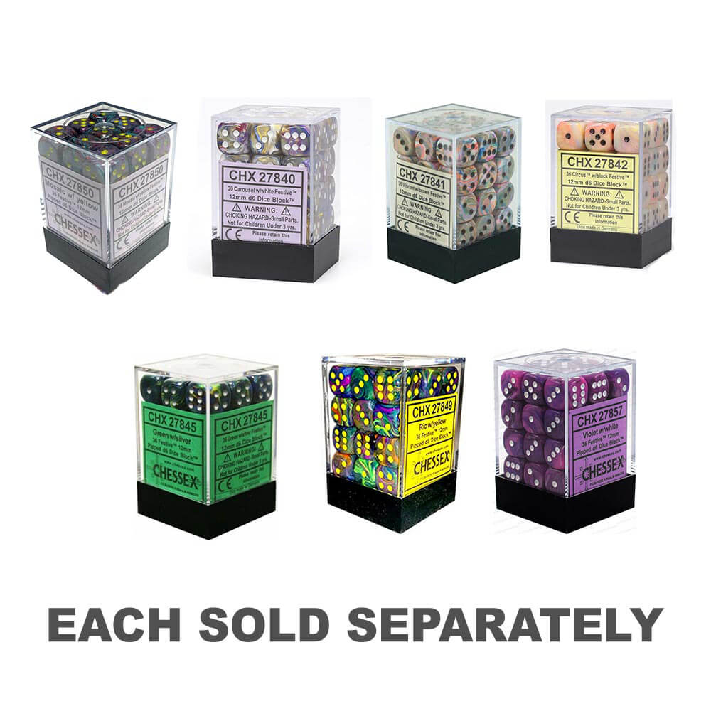 D6 Dice Festive 12 mm (36 dés)