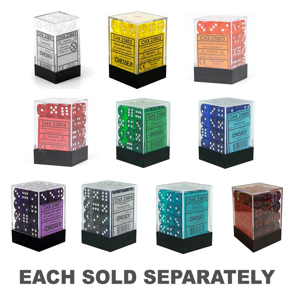 D6 Dice Translucent 12 mm (36 dés)