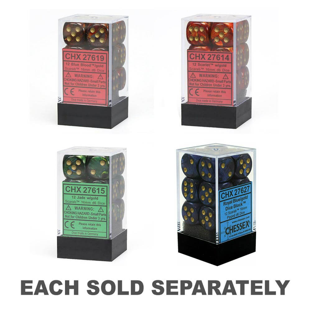 D6 Dice Scarab 16 mm (12 dés)