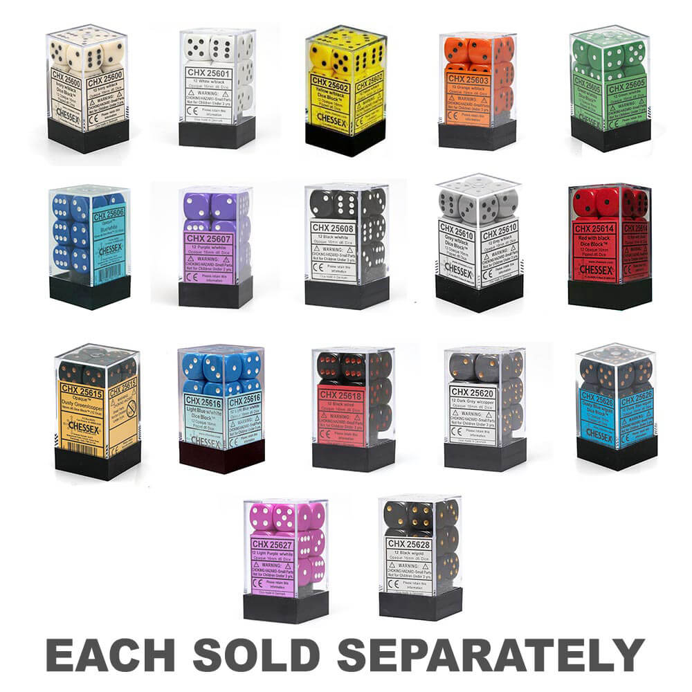 D6 Dice Opaque 16 mm (12 dés)