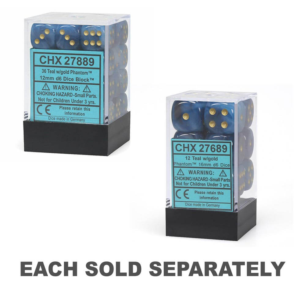 D6 Dice Phantom Teal / Gold