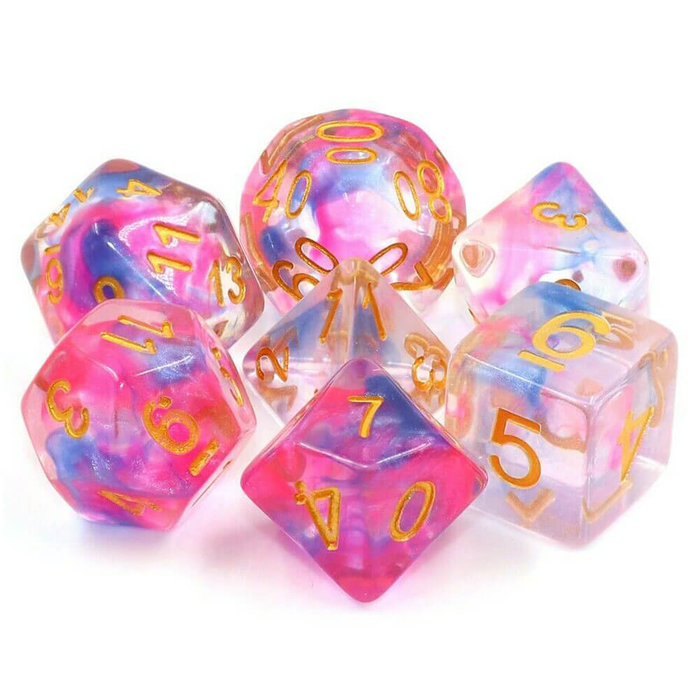 TMG Dice Dreams Pink / Blue Swirl Translucent (ensemble de 7)