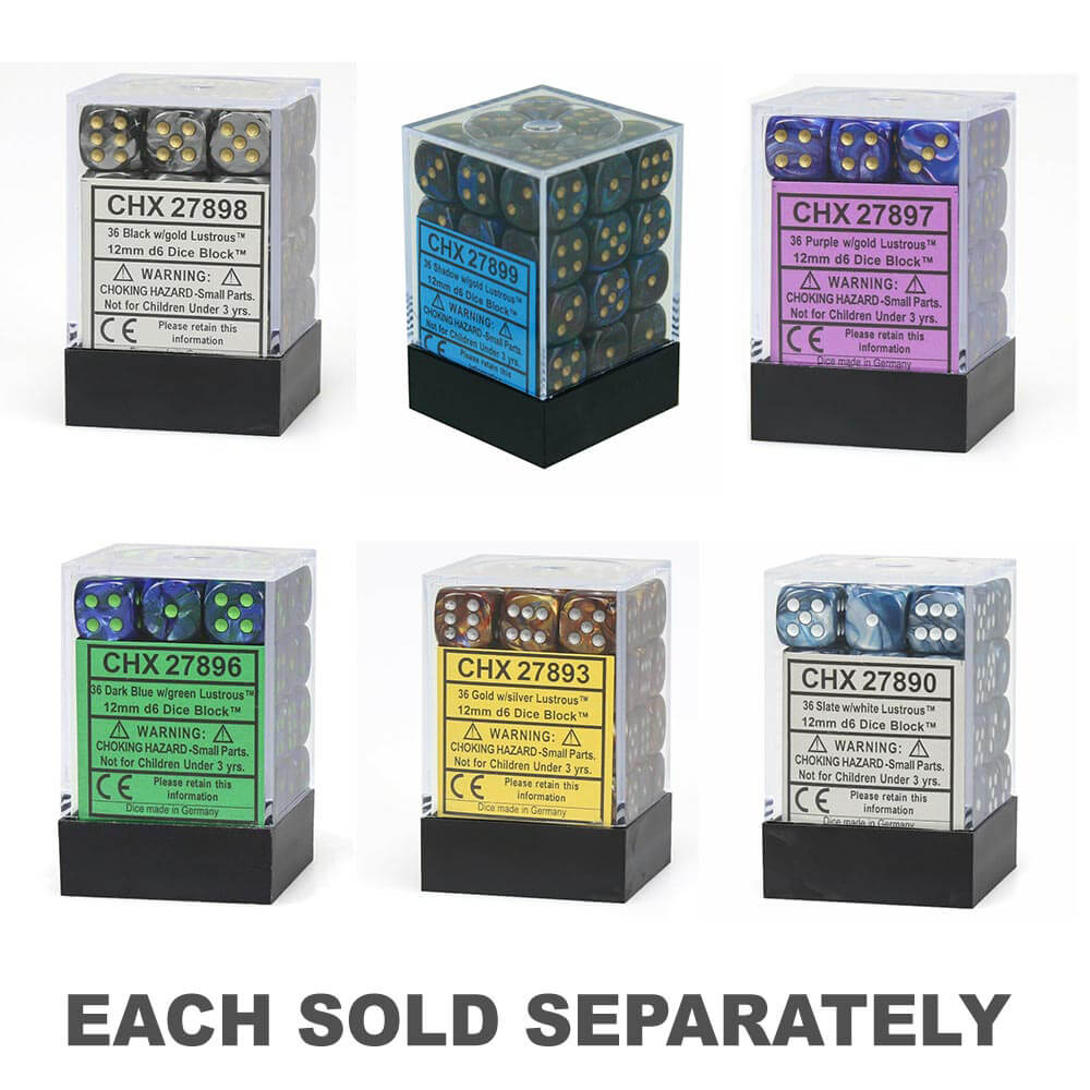 D6 Dice Lustrous 12 mm (36 dés)