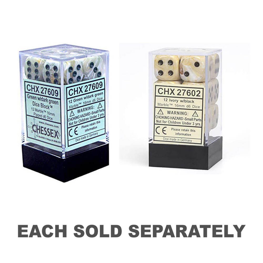 D6 Dice Marble 16 mm (12 dés)