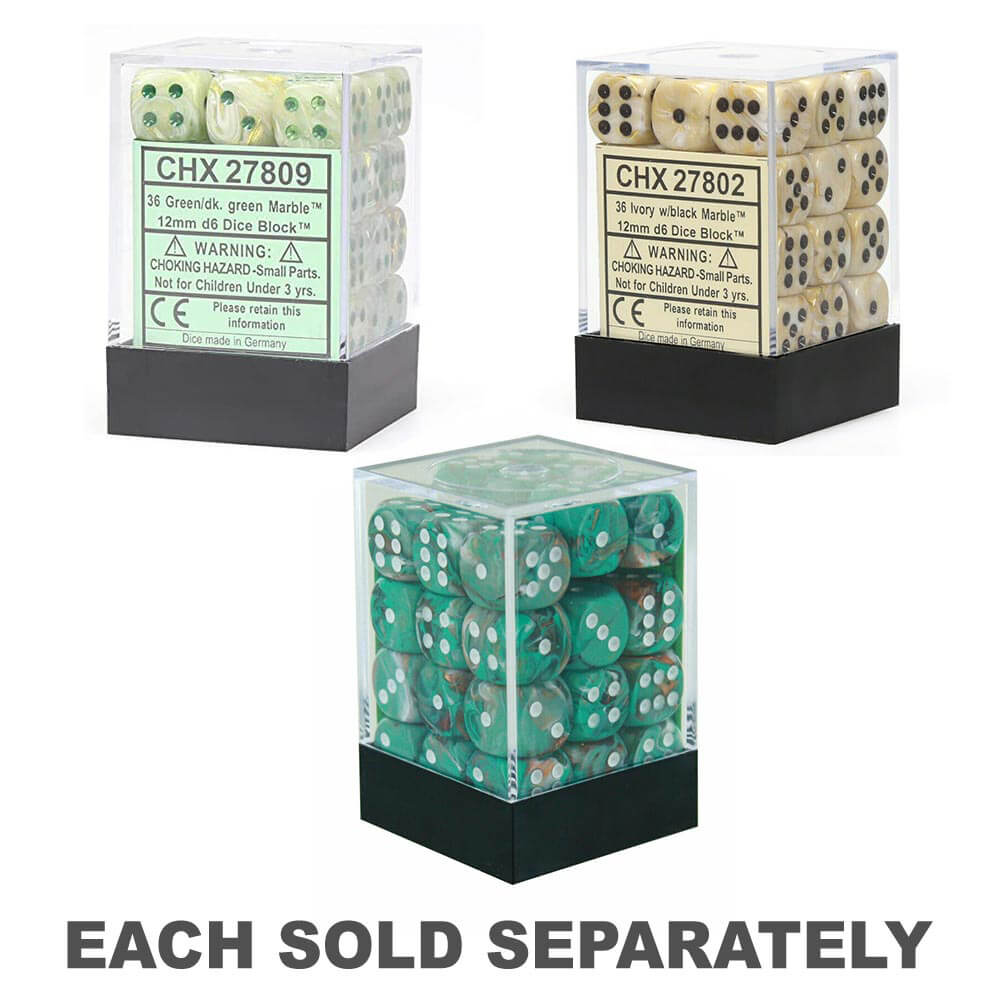 D6 Dice Marble 12 mm (36 dés)