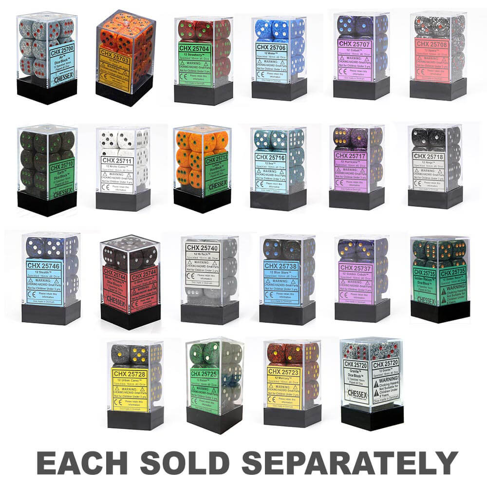 D6 Dice moucheté 16 mm (12 dés)