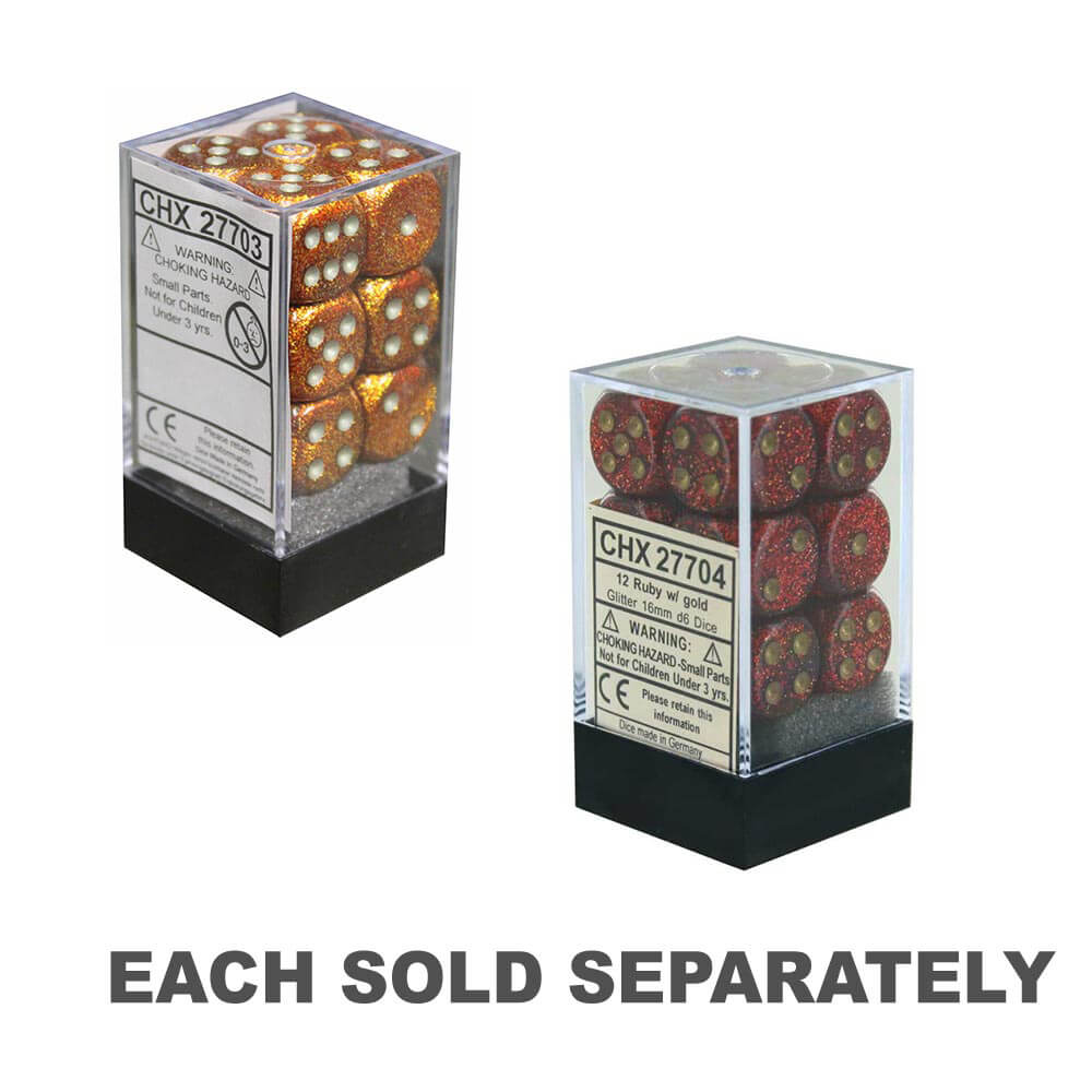 D6 Dice paillettes 16 mm (12 dés)