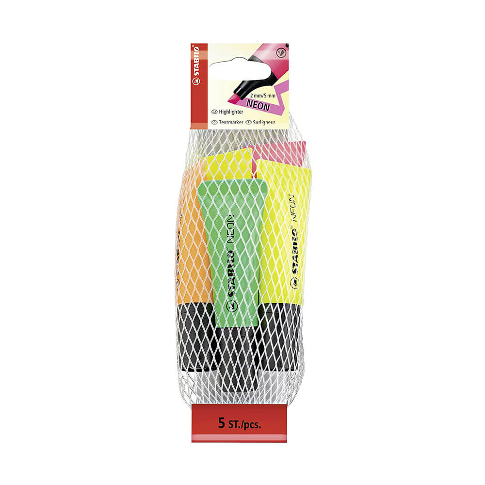 Highlighter Stabillo Neon 5pk (jaune / vert / rose / orange)