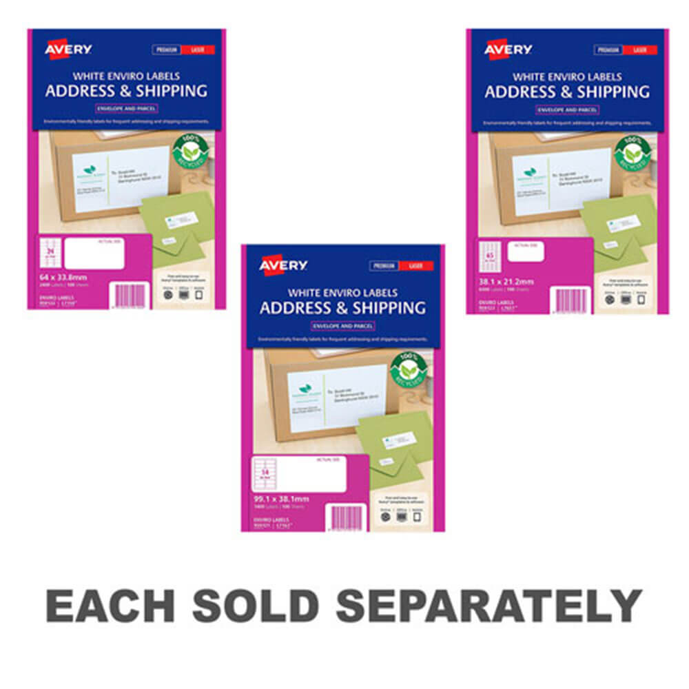 Avery Enviro 100% étiquettes recyclées blanches (100pk)