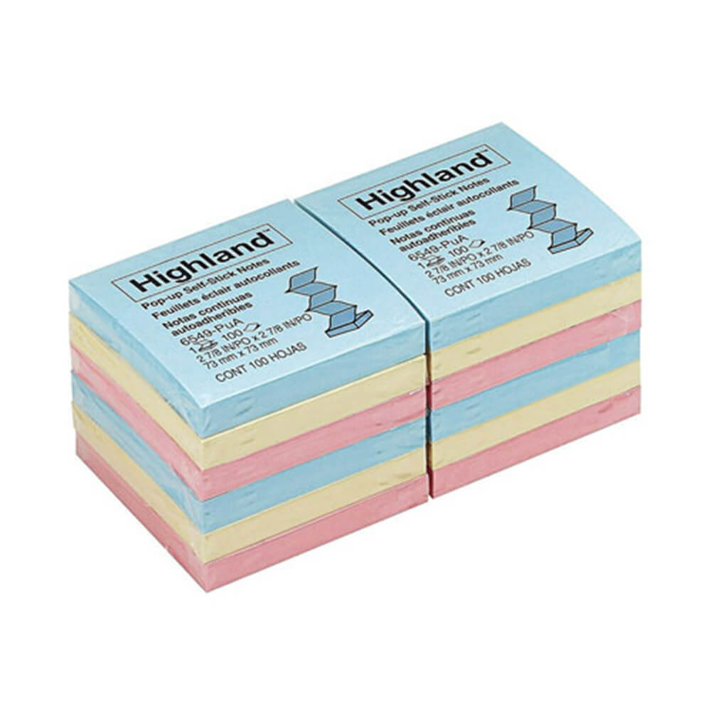 Pop-up Highland Notes collantes 76x76 mm pastel (12pk)