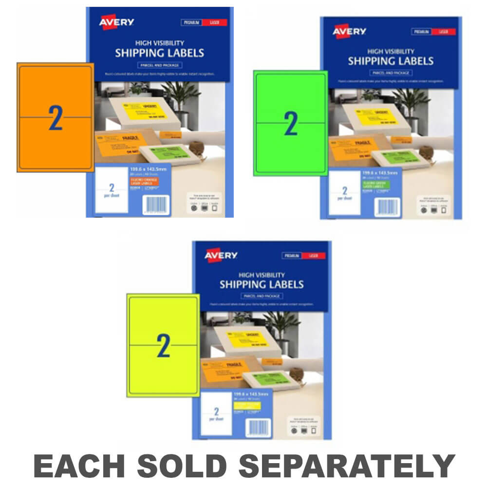 Étiquette d'expédition Avery High Visibility 10pk 2 / feuille