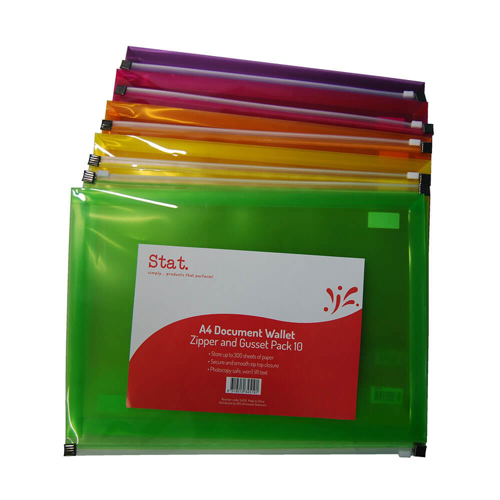 Portefeuille de documents statistiques avec Zip GUSSET assorti A4 (10pk)